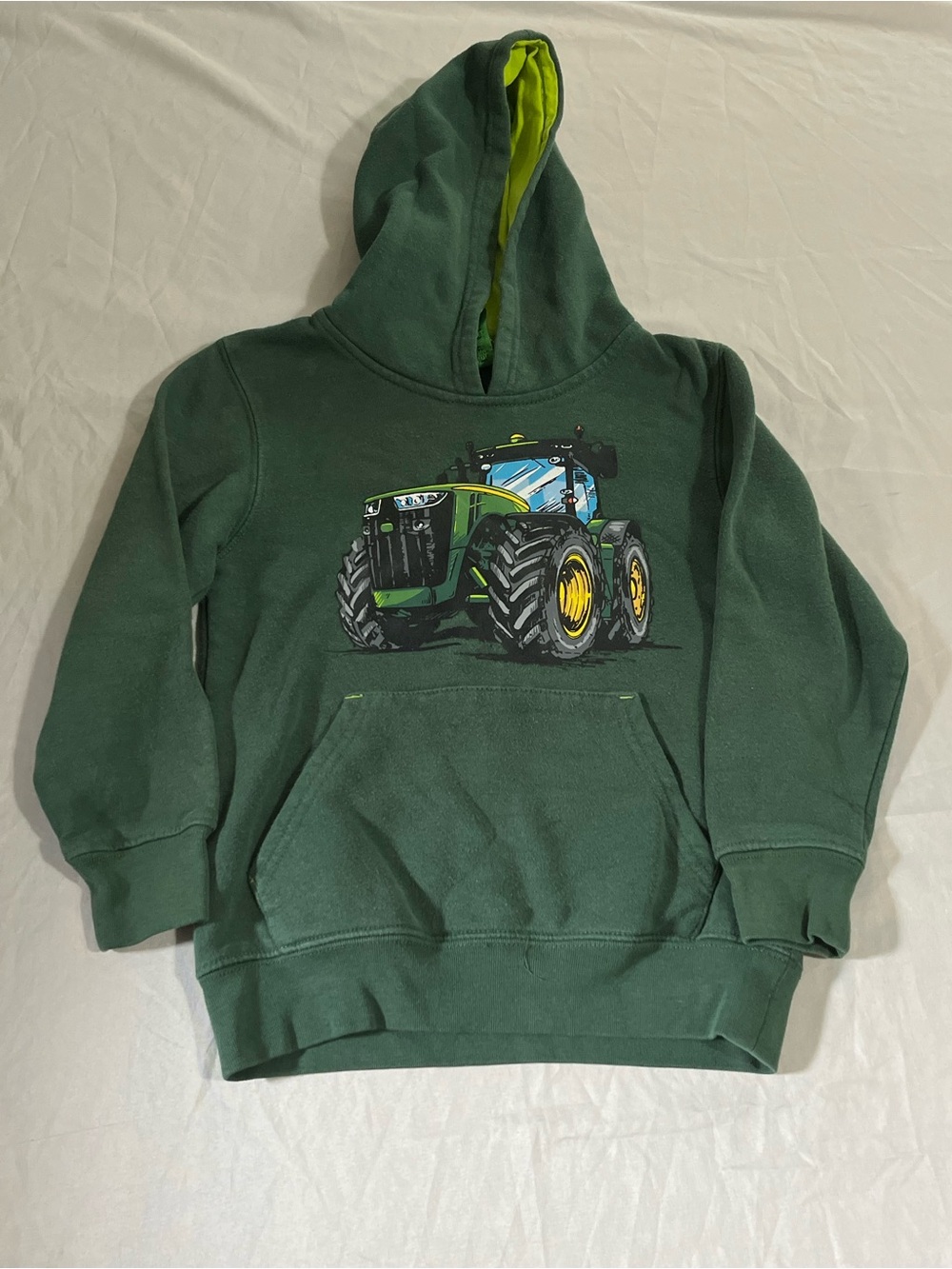 John Deere Green Hoodie with Lime Lined Hood and Tractor Graphic Boys Size 5